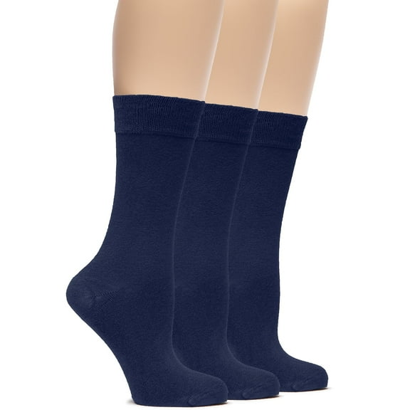 Hugh Ugoli Women's Bamboo Thin Dress Socks Crew Business Casual, 3 Pairs, Navy Blue, Shoe Size: 6-9