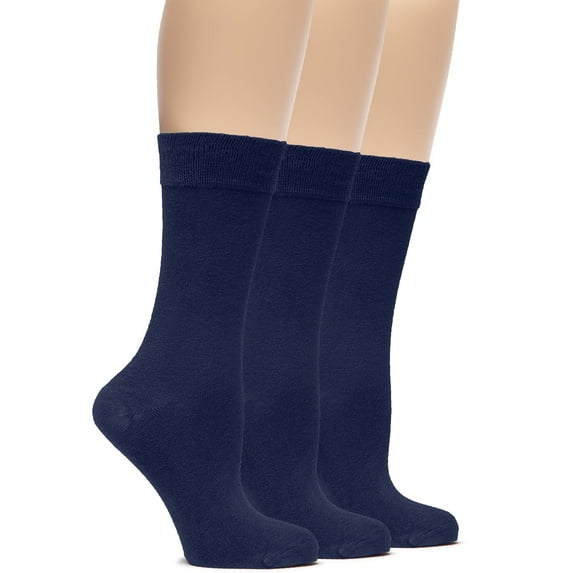 Hugh Ugoli Women's Bamboo Thin Dress Socks Crew Business Casual, 3 Pairs, Navy Blue, Shoe Size: 6-9