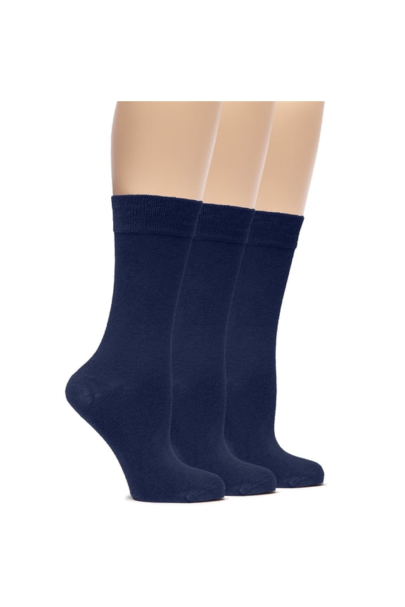Women's Bamboo Thin Dress Socks Crew Business Casual, 3 Pairs, Navy Blue, Shoe Size: 6-9