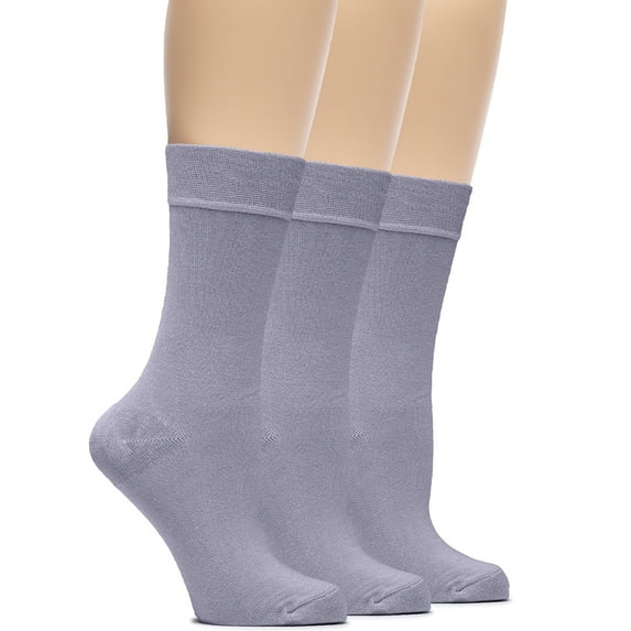 Hugh Ugoli Women's Bamboo Thin Dress Socks Crew Business Casual, 3 Pairs, Purplish/Lavender Grey, Shoe Size: 6-9