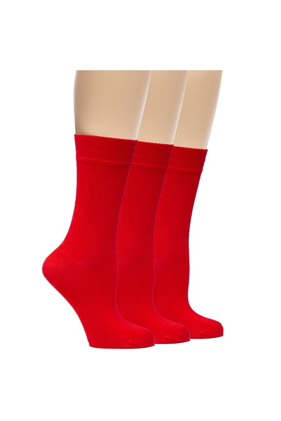 Women's Bamboo Thin Dress Socks Crew Business Casual, 3 Pairs, Red, Shoe Size: 6-9