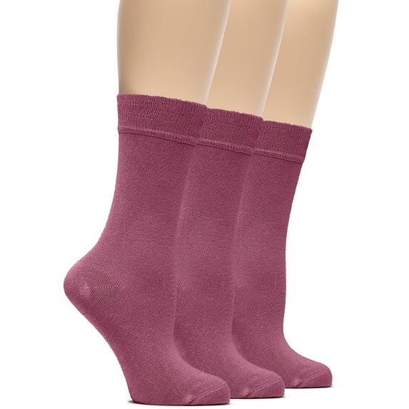 Hugh Ugoli Women's Bamboo Thin Dress Socks Crew Business Casual, 3 Pairs, Rose Wood, Shoe Size: 9-12