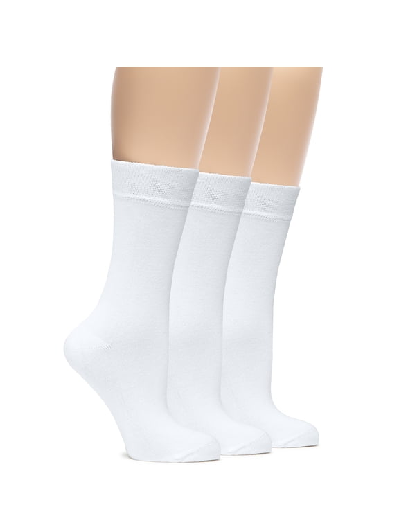 Women's Bamboo Thin Dress Socks Crew Business Casual, 3 Pairs, White, Shoe Size: 6-9
