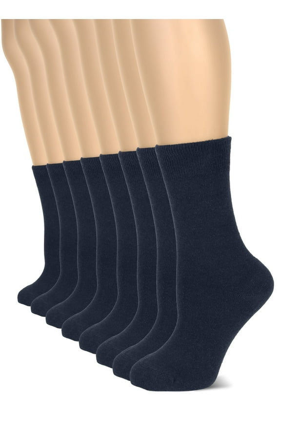 Women's Cotton Crew Socks, Regular Fit, 4 Pairs, Dark Navy Blue, Shoe Size: 6-9