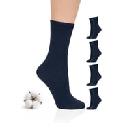 Hugh Ugoli Womens Cotton Crew Socks, Regular Fit, 4 Pairs, Dark Navy Blue, Shoe Size 6-9