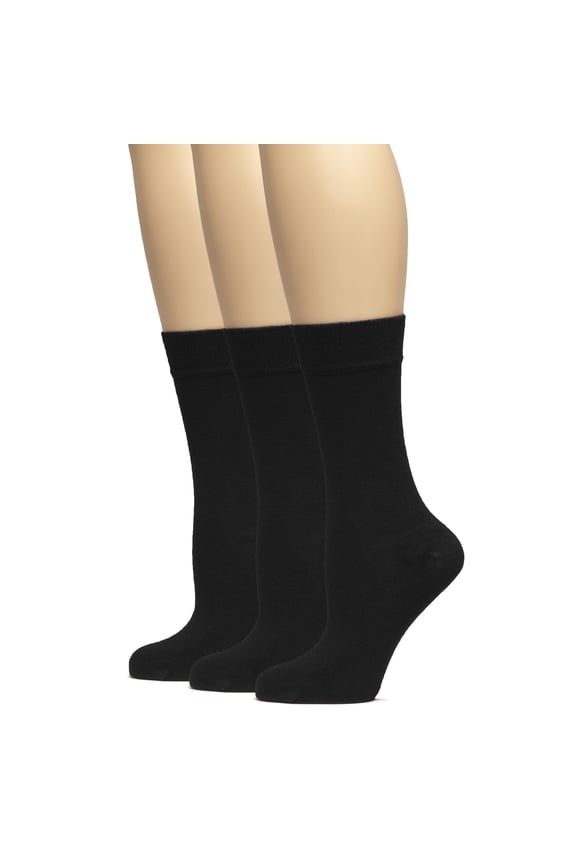 Women's Crew Dress Socks, Bamboo Soft, Thin, Seamless Toe, 3 Pairs, Black, Size: