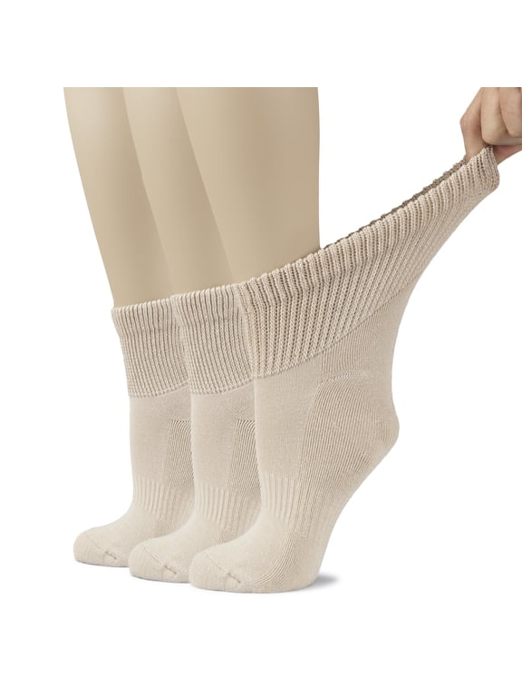 Women's Semi-Cushion Cotton Diabetic Ankle Socks, 3 Pairs