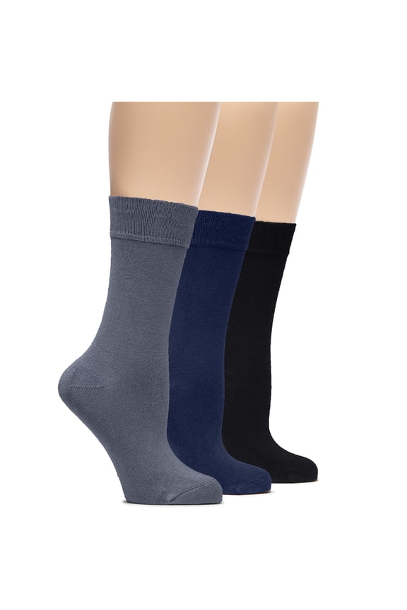 Women's Lightweight Soft Thin Bamboo Crew Dress Socks Business Casual, 3 Pairs, Black/Grey/N Blue, Shoe Size: 6-9