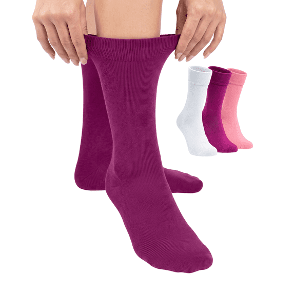 Hugh Ugoli Women's Lightweight Soft Thin Bamboo Crew Dress Socks Business Casual, 3 Pairs, Fuchsia/White/Pink, Shoe Size: 9-12