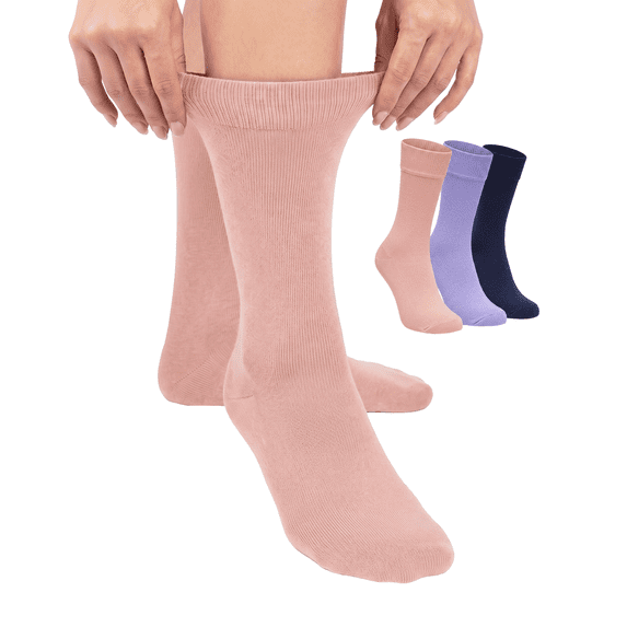Hugh Ugoli Women's Lightweight Soft Thin Bamboo Crew Dress Socks Business Casual, 3 Pairs, Rose Cloud/NBlue/Ast Purple, Shoe Size: 6-9