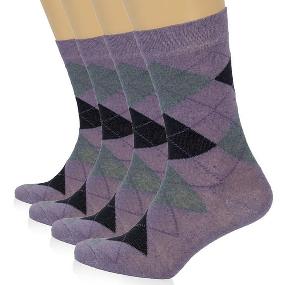 Hugh Ugoli Womens Cotton Argyle Socks | Fun Colorful Women's Crew Socks, 3 Pairs, Violet, Shoe Size: 6-9