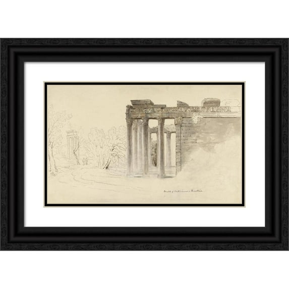 Hugh William Williams 18x13 Black Ornate Wood Framed Double Matted Museum Art Print Titled - The Temple of Antoninus and Faustina in Rome (1816 - 1820)