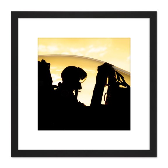 Hughel Military USA F-15 Eagle Fighter Pilot Photo 8X8 Inch Square Wooden Framed Wall Art Print Picture with Mount