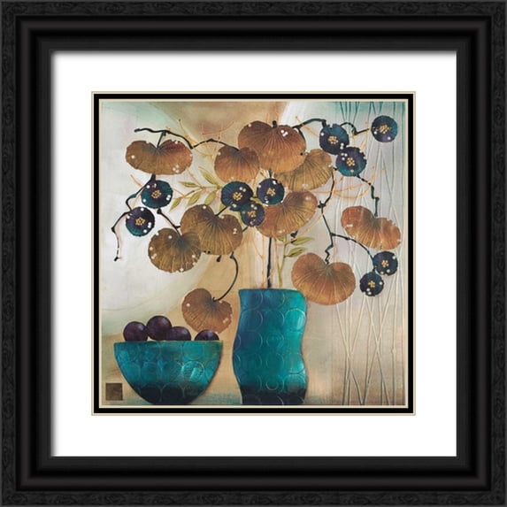 Hughlock, Margaret 26x26 Black Ornate Wood Framed with Double Matting Museum Art Print Titled - Raku Bowl and Vase