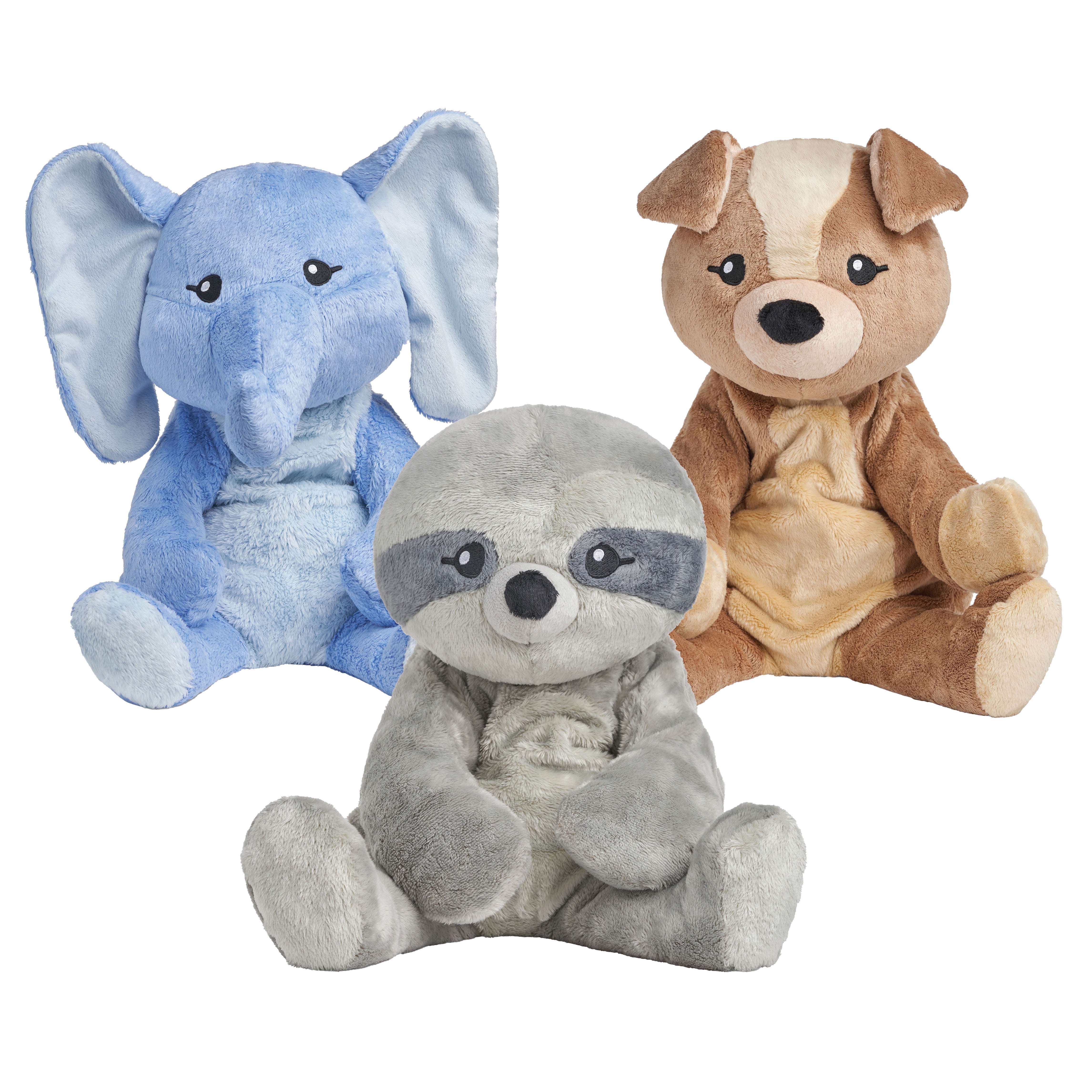 Hugimals 3 Pack Sam the Sloth, Emory the Elephant, Charlie the Puppy 4.5lb Weighted Self Care Stuffed Animal Stress Anxiety Relief Plush for Adults, Kids