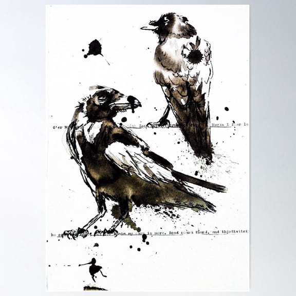 Hugin & Munin Poster Wall Art, Modern Wall Decor For Living Room Bedroom, 8x12 UNFRAMED