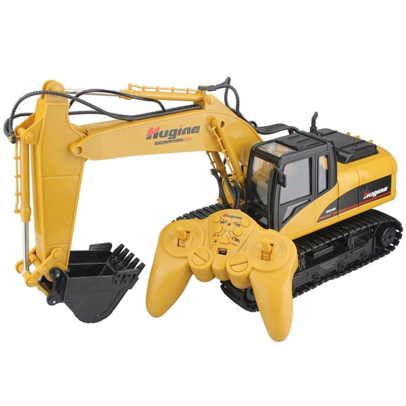 Hugine Remote Control Excavator RC Construction Vehicles 15 Channel 2.4G Full Function Digger Toys with Metal Shovel Sound and Lights