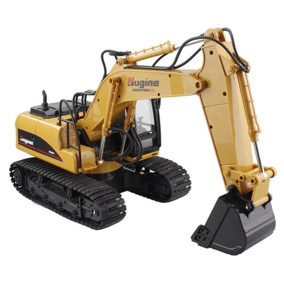 Hugine Remote Control Excavator RC Construction Vehicles 15 Channel 2.4G Full Function Digger Toys with Metal Shovel Sound and Lights
