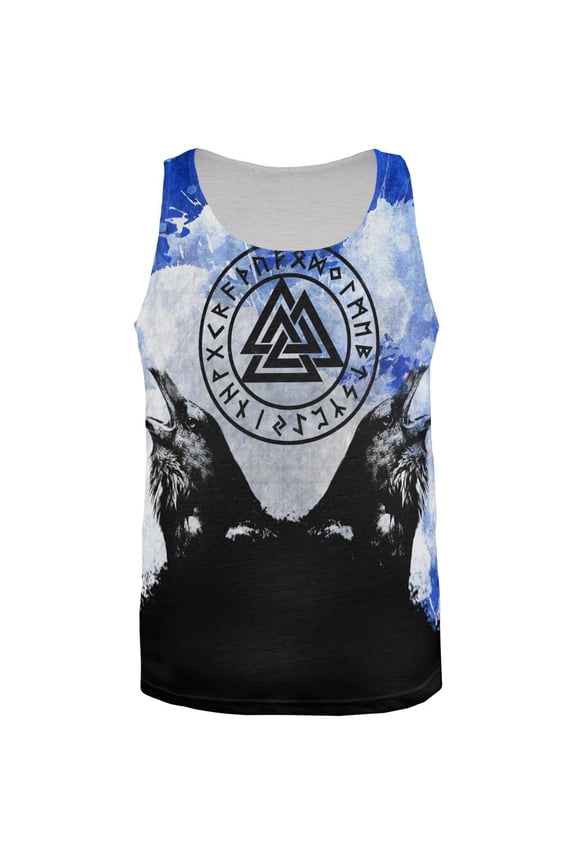 Huginn and Muninn Odin's Ravens Blue Splatter All Over Mens Tank Top Multi MD