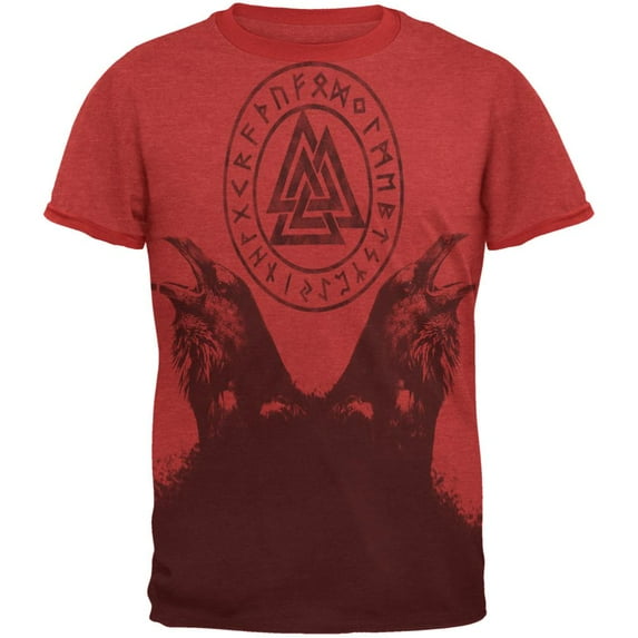 Huginn and Muninn Odin's Ravens Mens Ringer T Shirt Heather Red-Red 2XL