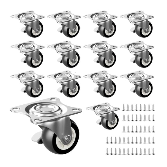 Hugjasmine 14Pcs 1inch PVC Furniture Casters with Brake Universal Heavy Trolley Wheel