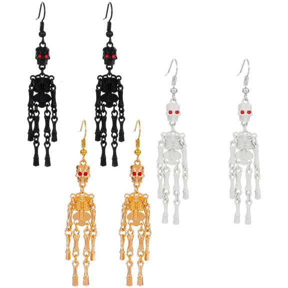 Hugjasmine 3 Pairs Halloweens Earrings for Women Black Gold White Gothic Jewelry Alloy Goth Fashion Accessories