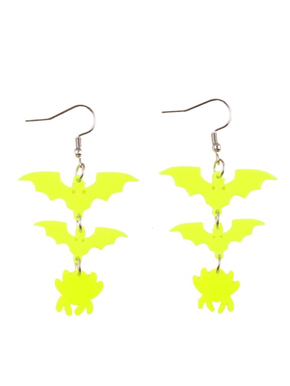 Acrylic Dangle Earrings Bat and Spiders Drop Pair for Dress-Up Looks, Themed Gatherings, Party Nights and Seasonal Photos