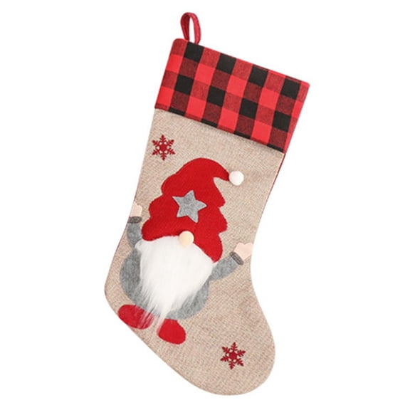 Hugjasmine Christmas Stockings Big Xmas Stocking Decoration 18" 3D Plush Plaid Swedish Gnome Stocking for Home Holiday Party Decor