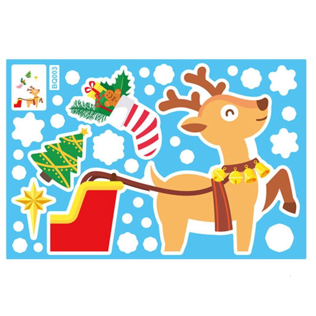Hugjasmine Christmas Window Clings Electrostatic Stickers Santa Snowman ...
