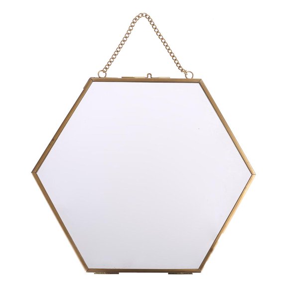 Hugjasmine Hexagon Floating Hanging Photo Frame Metal Glass Portrait Picture Plant Specimen