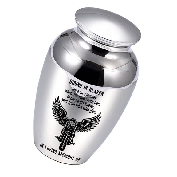 Hugjasmine Modern Aluminum Ashes Container With Secures Seal Lid Motorbike Riding in Heaven Small Cremation Urn For Home Memorial
