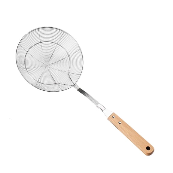 Hugjasmine Stainless Steel Skimmer Spoon with Wood Handle Wire Spiders Strainer for Straining and Frying Kitchen Cooking Utensils