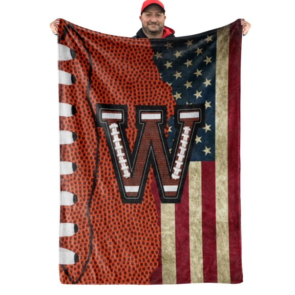 Huglanket Football Blanket for Boys, Teen, Coaches, Personalized Blanket with Initials, Flannel Throw Blanket for Birthday, Christmas, 60x80 Inches, W Y101