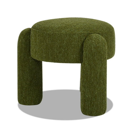 Hugo 20.5" Round Fully Upholstered Ottoman,Moss Green Boucle,Green Boucle Furniture Primary Living Space Ottomans
