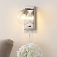 thumbnail image 1 of JONATHAN Y Hugo 6" 1-Light Minimalist Modern Plug-In or Hardwired Adjustable Iron LED Wall Sconce with Rotary Dimmer, Nickel with Clear Globe, 1 of 9