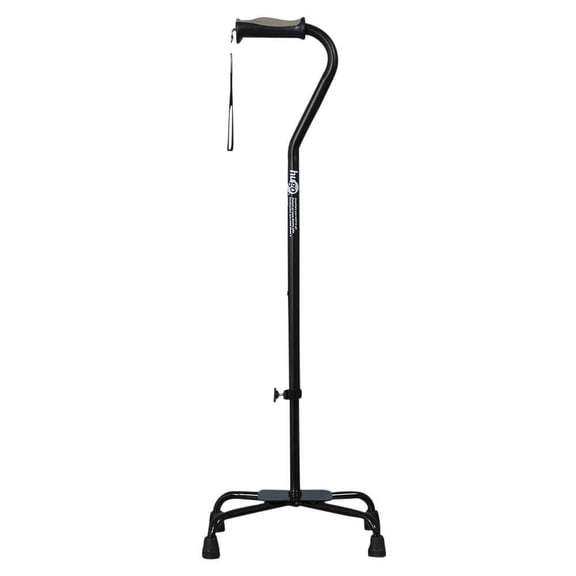 Hugo Adjustable Quad Cane for Right or Left Hand Use, Ebony, Large Base