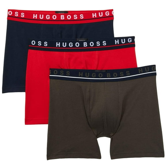 Hugo Boss Men's 3 Pack Stretch Cotton Knit Boxers Underwear, Midnight/Olive/Red Apple, Medium