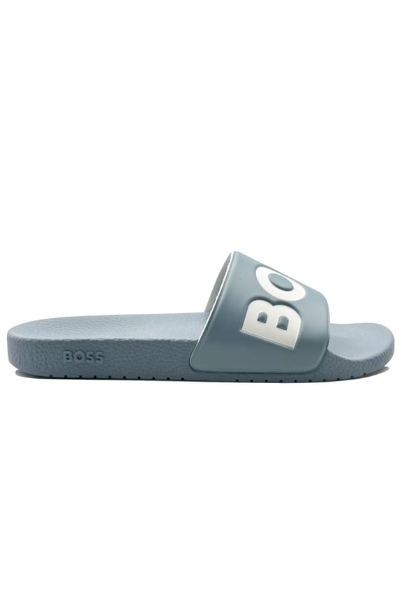Men's Aryeh Big Logo Pool Slides, Blue Eyes, 10