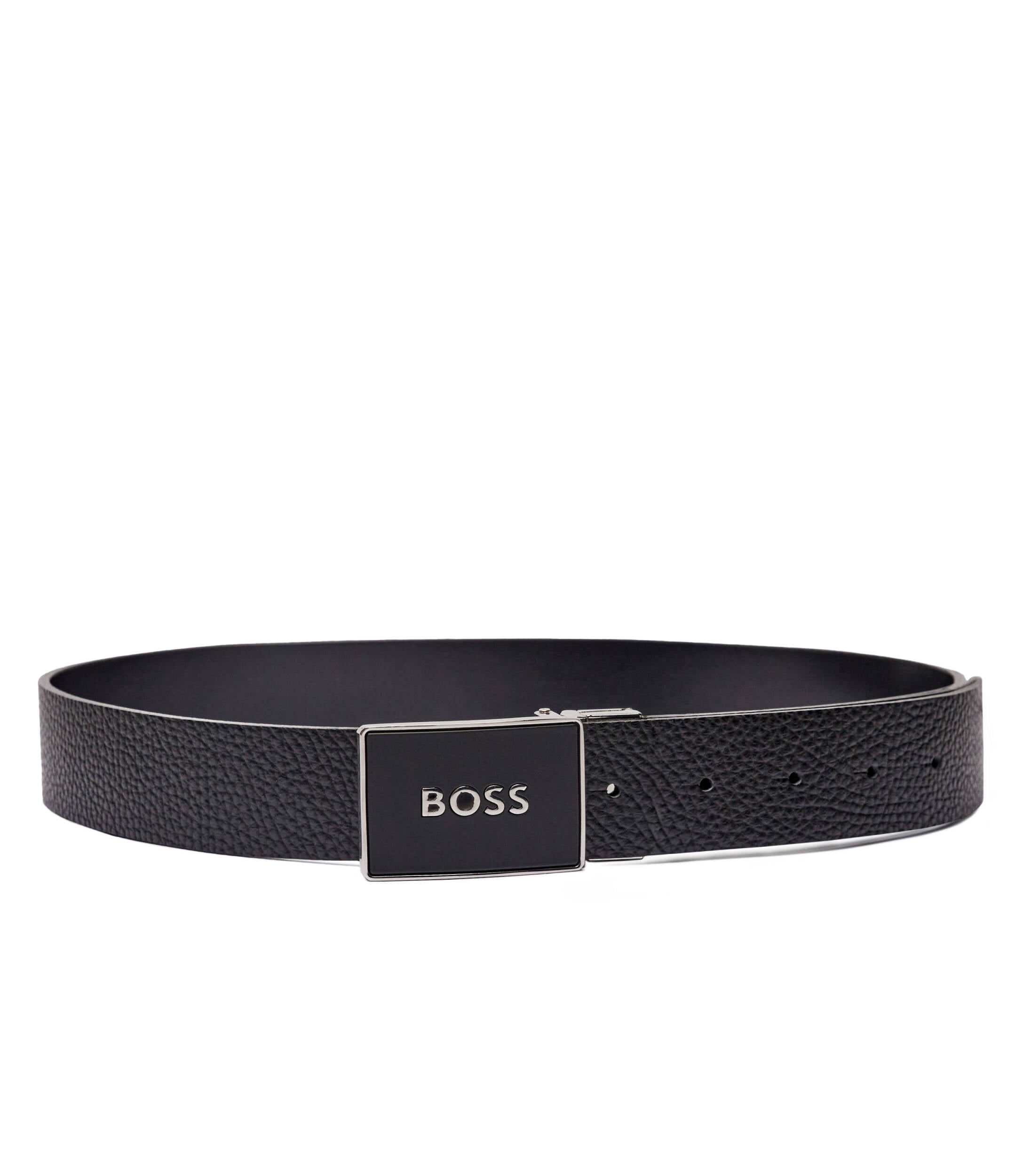 Hugo Boss Men's Icon Pebbled Leather Belt w/Logo Buckle, Black ...