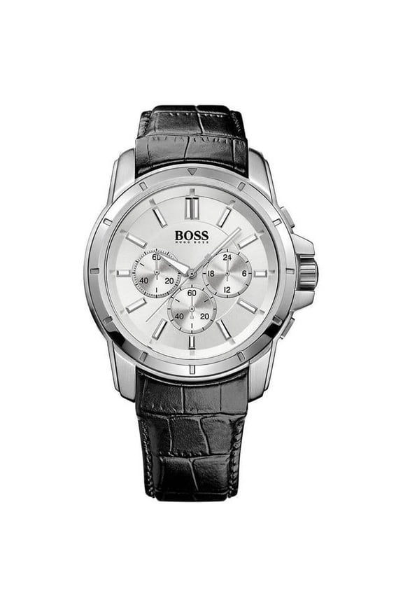 Men's Origin Silver Dial SS Leather Chrono Quartz Watch 1512927