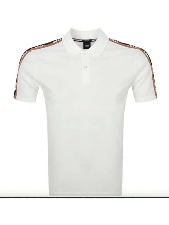 Men's Parlay 175 White Pique Cotton Shoulder Logo Short Sleeve Polo T-Shirt