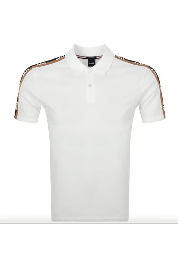Men's Parlay 175 White Pique Cotton Shoulder Logo Short Sleeve Polo T-Shirt