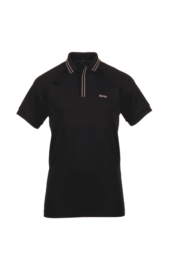 Men's Paule 2 Slim Fit Cotton Polo T-Shirt w/ Pink Stripes, Black