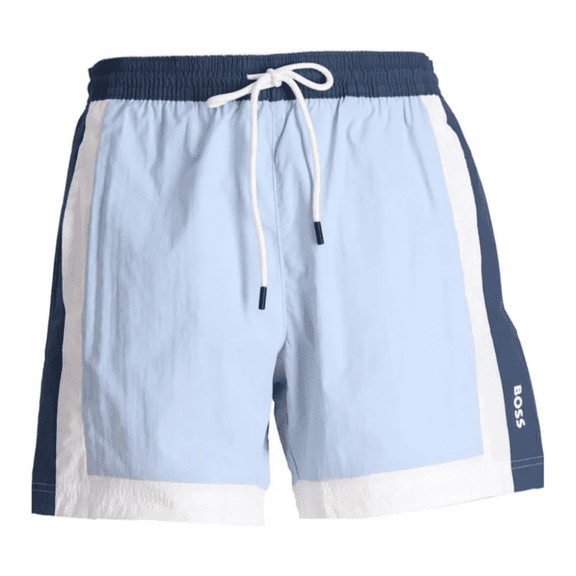 Hugo Boss Men's Remy Standard Length Colorblock Swim Trunks, Celeste Blue, Small