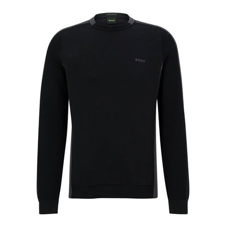 Hugo Boss Men's Rinos Black Cotton Sweater with Logo Detail on Sleeves, XX-Large