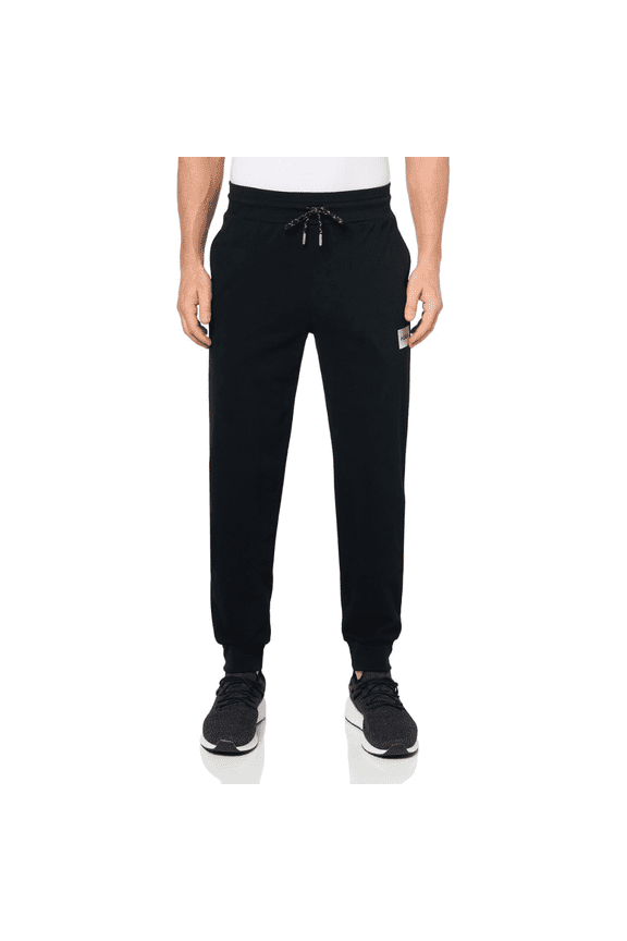 Men's Silver Logo Cuffed Track Pants, Black