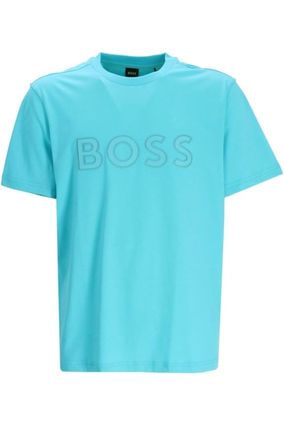 Men's Tee 1 Rubberized Logo Short Sleeve Crew Neck T-Shirt, Turquoise