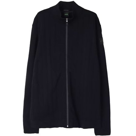 Hugo Boss Men's Zardin Navy Blue Wide Ribbed Knit Full Zip Sweater