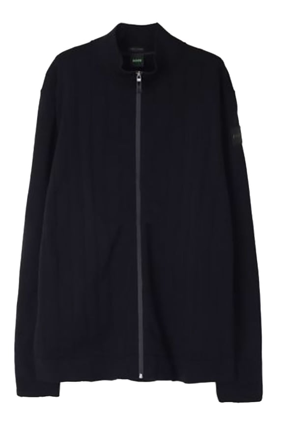 Men's Zardin Navy Blue Wide Ribbed Knit Full Zip Sweater