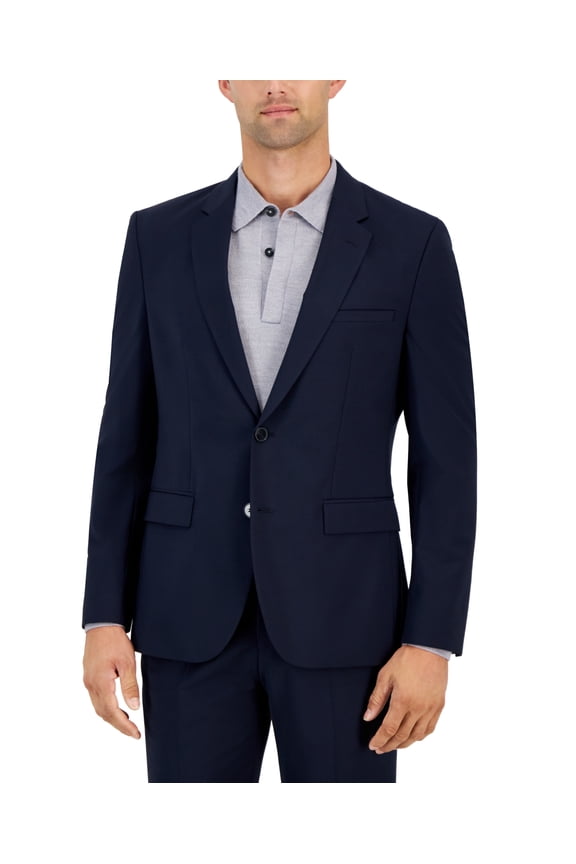 Mens Modern fit Suit Jacket Blazer 36 R Navy Blue Solid Stretch Wool